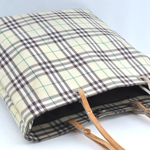 Authentic BURBERRY Check Nylon Leather Shoulder Tote Bag Yellow Green K8189 - Picture 6 of 15